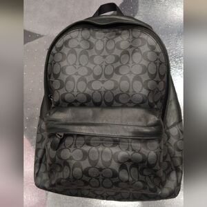 Coach "Charles" Signature Monogram Logo Laptop/Tablet Backpack - Black Grey
